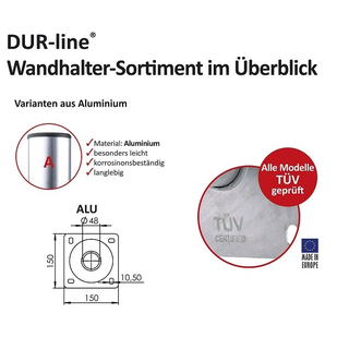 Alu-Wandhalter 20/25/35/45cm Wandabstand (Dur-Line WHA-Serie)