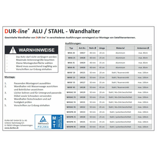 Alu-Wandhalter 20/25/35/45cm Wandabstand (Dur-Line WHA-Serie)
