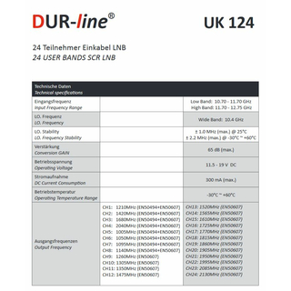 Dur-Line UK 124 Unicable 2 / JESS LNB (24 Teilnehmer/ EN50494 + EN50607)