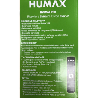 Humax Tivusat Tivumax Pro II HD-6800s HDTV Satreceiver incl.Smart Karte (Rai, Mediaset, LA7)