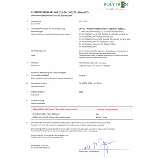 Polytron optisches Kabel OFI-Serie fr den Innenbereich (Monomode - FC/PC Anschluss - vorkonfektioniert - 1/3/5/10/15/20/30/40/50/75/100/150/200 Meter)