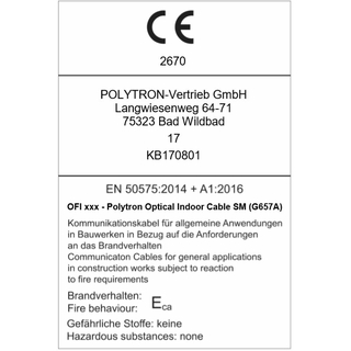 Polytron optisches Kabel OFI-Serie fr den Innenbereich (Monomode - FC/PC Anschluss - vorkonfektioniert - 1/3/5/10/15/20/30/40/50/75/100/150/200 Meter)