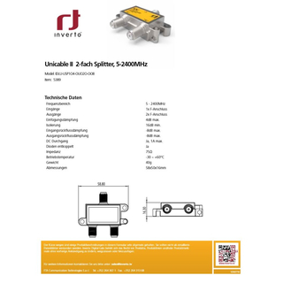 Unicable 2-fach Verteiler/Splitter Inverto IDLP-USP1O4-OUO2O-OOB mit Diodenentkopplung (speziell fr Unicable-/JESS-Systeme)