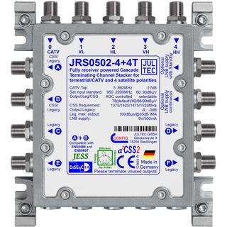 Jultec JRS0502-4+4T (Gen 2) Unicable-Multischalter (2x4 UBs/IDs/Umsetzungen + 4x Legacy - voll receivergespeist - aCSS2 Technologie)