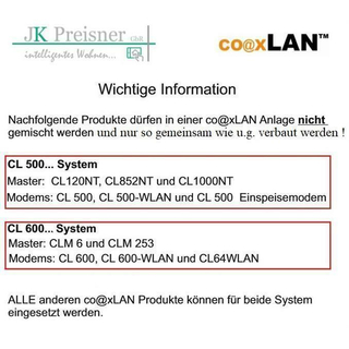 co@xLAN CL602 / CL610 / CL615 LANready SAT/BK Daten Stich-/Durchgangsdose 3-Loch (2-2150 MHz) mit PowerLAN Rckkanal und Fernspeisung
