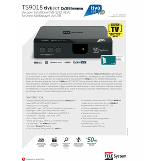 Telesystem TS 9018 Tivusat Full HD HEVC H.265 HDMI DVB-S2 Satreceiver incl. Smardcard (Rai, Mediaset, LA7, Canal 5 ...)