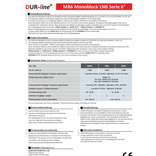 Dur-Line MB6-UK Monoblock - Unicable/JESS/dCSS LNB fr Astra + Hotbird
