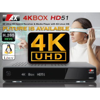 AX 4K-Box HD51 (UHD / 2160p) Linux E Receiver mit 1x DVB-S2 + 1x DVB-C/T2 Tuner (h.265)