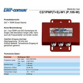 Einschleuseweiche SAT-TER EMP-Centauri Combiner/ESW C2/1 PNP (T+S)-W1 P.105 W