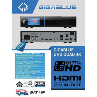 GigaBlue UHD Quad 4K Sat- / Hybrid Receiver 2x DVB-S2 (FBC-Tuner) + DVB-C/T/T2 Tuner 500GB 2.5 Festplatte