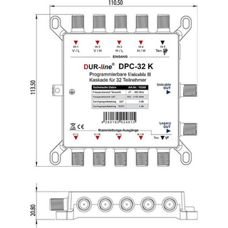 Dur-Line DPC-32 K Unicable 2 / JESS Multischalter (2x16 Modus Vorprogrammierung - Breitband-LNB)