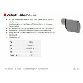 Kathrein UAS 582 Breitband-LNB (Wideband / Whole Band - für z.B. Jultec a²CSS Technologie)