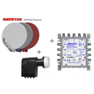 k-Energie-Spar Satanlage fr 8 Teilnehmer (Gibertini OP 85 SE Antenne hellgrau + Multischalter JULTEC JRM0508T + Polytron Quattro LNB)