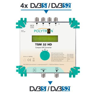 Polytron TSM 32 HD SAT-Konverter, 4 Eingänge umgesetzt in bis zu 32 Transponder