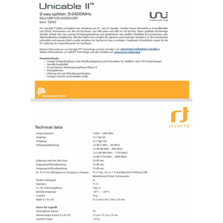 Unicable 2-fach Verteiler/Splitter Inverto IDLP-USP1O5-OUO2O-OOB mit Diodenentkopplung (speziell für Unicable-/JESS-Systeme)