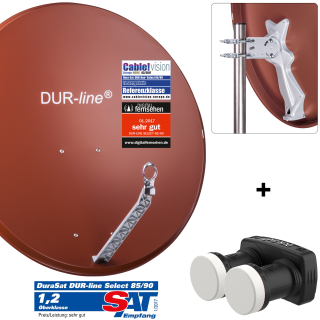Astra/ Hotbird Satanlage für 1 Teilnehmer (Dur-Line 85/90 Select Antenne rot + Dur-Line MB6-US Monoblock Single LNB)