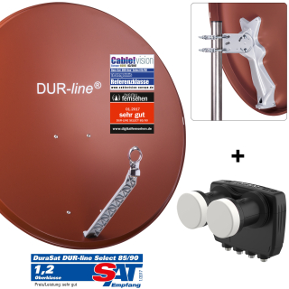 Astra/ Hotbird Satanlage für 4 Teilnehmer (Dur-Line 85/90 Select Antenne rot + Dur-Line MB6-QS Monoblock Quad LNB)