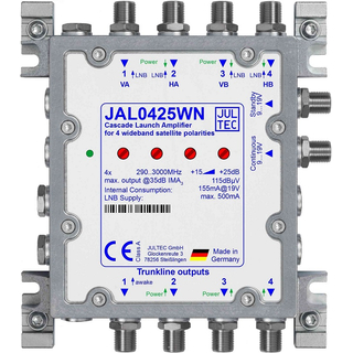 Jultec JAL0425WN (Gen2) Breiband-Sat-ZF Kaskadenstartverstrker 25db mit Netzteil (Amplifier Launch 4-fach Wideband)