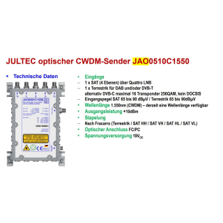 Jultec JAO0501C1550 Glasfasersender (Koax-nach-Optik-Wandler, 1550nm)