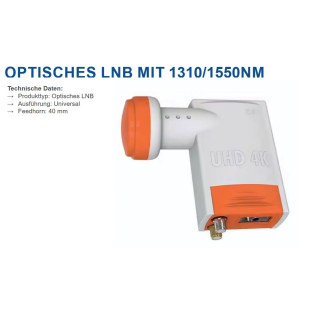 Optisches LNB 1310/1510nm mit terrestrischem Eingang (40mm Feedaufnahme, 9dBm, FC/PC Anschluss incl. Netzteil / Global-Invacom tauglich)
