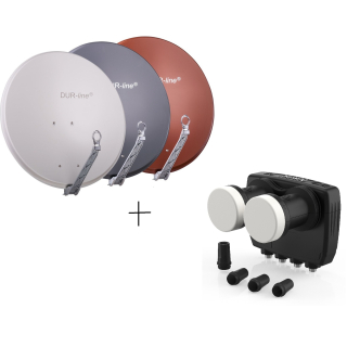 Astra/ Hotbird Satanlage für 4 Teilnehmer (Dur-Line 85/90 Select Antenne + Dur-Line MB6-QS Monoblock Quad LNB)