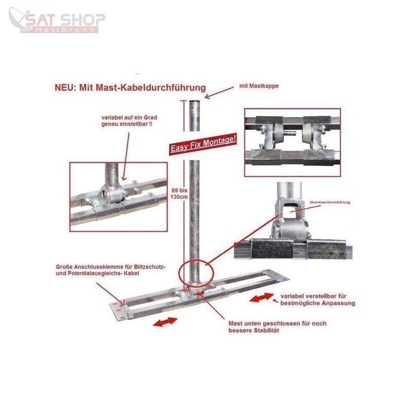 PremiumX Dachsparrenhalter 120cm Mast Dachabdeckung rot Mastkappe